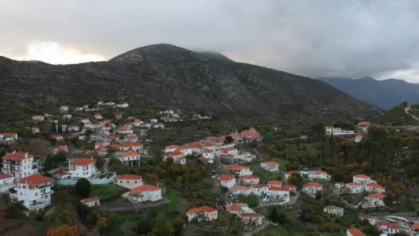 Aerial Panoramic View Picturesque Mountainous Village Kremasti Laconia Winter Located — Stock Video