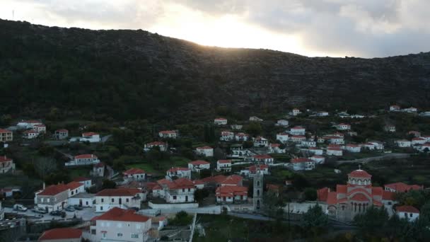 Aerial Panoramic View Picturesque Mountainous Village Kremasti Laconia Winter Located — Vídeos de Stock