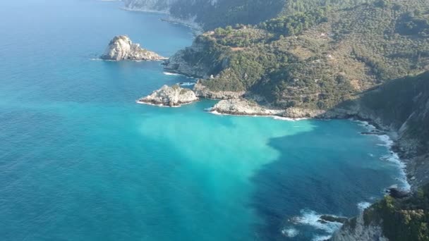 Breathtaking Aerial Scenery Rocky Beach Mavraki Skopelos Island Greece Located — Video Stock