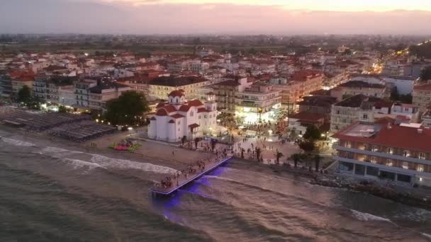 Luftpanorama Über Der Küstenstadt Paralia Katerini Griechenland Bei Sonnenuntergang Etwa — Stockvideo