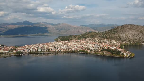Aerial Panoramic View Wonderful Kastoria Town Traditional Gorgeous Town Built — Video Stock