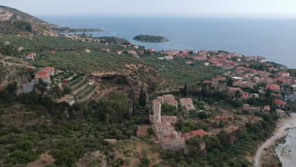 Luftfoto Den Vidunderlige Kystby Kardamyli Grækenland Ligger Messenian Mani Området – Stock-video