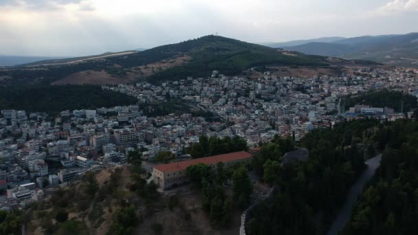 Luftpanorama Über Der Stadt Lamia Griechenland Zentrum Der Berühmten Burg — Stockvideo