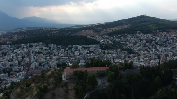 Vista Panorâmica Aérea Sobre Cidade Lamia Grécia Centrado Famoso Castelo — Vídeo de Stock