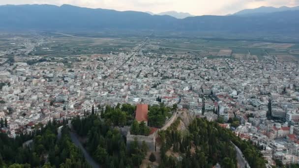 Vue Aérienne Panoramique Sur Ville Lamia Grèce Centré Sur Célèbre — Video