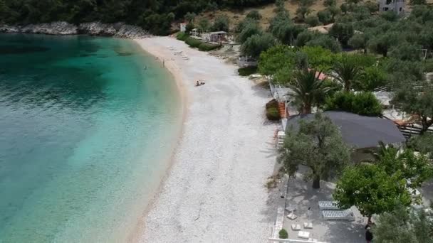 Aerial View Majestic Rocky Beach Leftos Gialos Alonissos Island Sporades — Video Stock