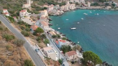 Iconic aerial view over the picturesque famous Limeni village in Mani area Laconia, Greece