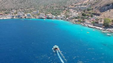 Iconic aerial view over the picturesque famous Limeni village in Mani area Laconia, Greece