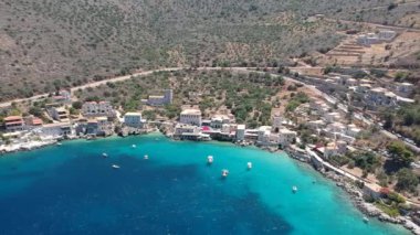 Iconic aerial view over the picturesque famous Limeni village in Mani area Laconia, Greece