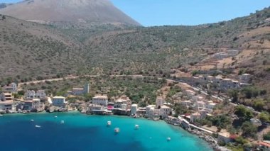 Iconic aerial view over the picturesque famous Limeni village in Mani area Laconia, Greece