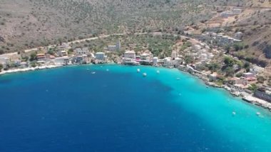 Iconic aerial view over the picturesque famous Limeni village in Mani area Laconia, Greece