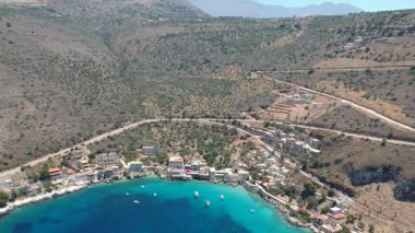 Iconic aerial view over the picturesque famous Limeni village in Mani area Laconia, Greece
