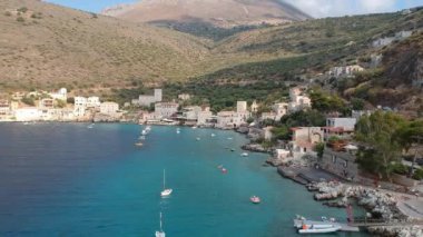 Iconic aerial view over the picturesque famous Limeni village in Mani area Laconia, Greece
