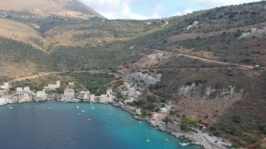 Iconic aerial view over the picturesque famous Limeni village in Mani area Laconia, Greece