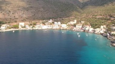 Iconic aerial view over the picturesque famous Limeni village in Mani area Laconia, Greece