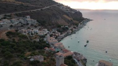 Iconic aerial view over the picturesque famous Limeni village in Mani area Laconia, Greece