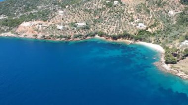 Aerial view over Megali Ammos or large sand beach in western Alonissos island, Greece, Europe