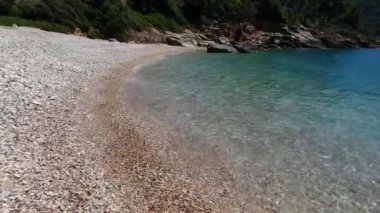 Aerial view over Megali Ammos or large sand beach in western Alonissos island, Greece, Europe