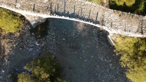 Вид Воздуха Старый Трехарочный Каменный Мост Калоджерико Каньон Викос Загорохория — стоковое видео
