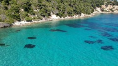 Panoramic aerial view over Milia beach in Alonnisos island, Greece, Europe.