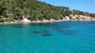 Panoramic aerial view over Milia beach in Alonnisos island, Greece, Europe.