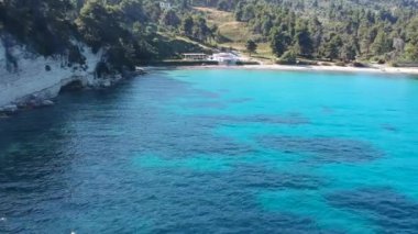 Panoramic aerial view over Milia beach in Alonnisos island, Greece, Europe.