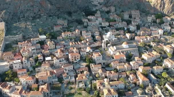 Aerial View Old Medieval Castle Town Monemvasia Lakonia Peloponnese Greece — Stock Video