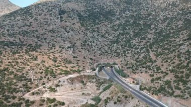 Aerial panoramic view over Moreas Motorway at Artemisio mount. A7 begins just west of the Isthmus of Corinth, branching off from Greek National Road 8A connecting Corinth and Kalamata via Tripoli