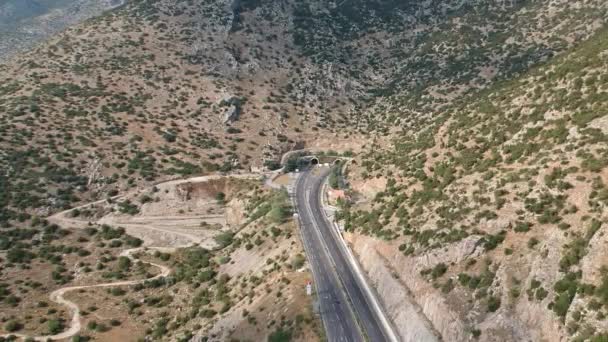 Aerial Panoramic View Moreas Motorway Artemisio Mount Begins Just West — Stockvideo