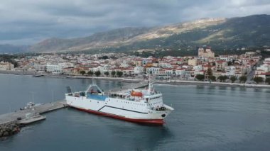 The ferry Porfyrousa Triton Ferries Company docked at the port of Neapolis town (Vatika) in Laconia Greece, maintains the connection between Neapolis and Kythera island.