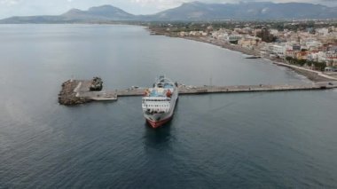 The ferry Porfyrousa Triton Ferries Company docked at the port of Neapolis town (Vatika) in Laconia Greece, maintains the connection between Neapolis and Kythera island.