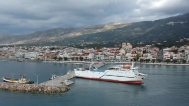 The ferry Porfyrousa Triton Ferries Company docked at the port of Neapolis town (Vatika) in Laconia Greece, maintains the connection between Neapolis and Kythera island.