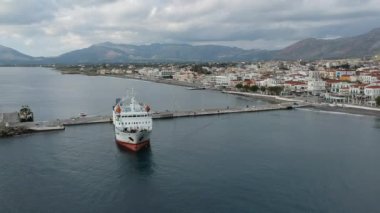 The ferry Porfyrousa Triton Ferries Company docked at the port of Neapolis town (Vatika) in Laconia Greece, maintains the connection between Neapolis and Kythera island.