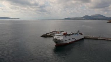 The ferry Porfyrousa Triton Ferries Company docked at the port of Neapolis town (Vatika) in Laconia Greece, maintains the connection between Neapolis and Kythera island.