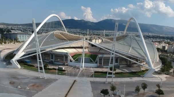 Ikonický Letecký Pohled Olympijský Stadion Oaka Aténách Řecko Navrhl Santiago — Stock video