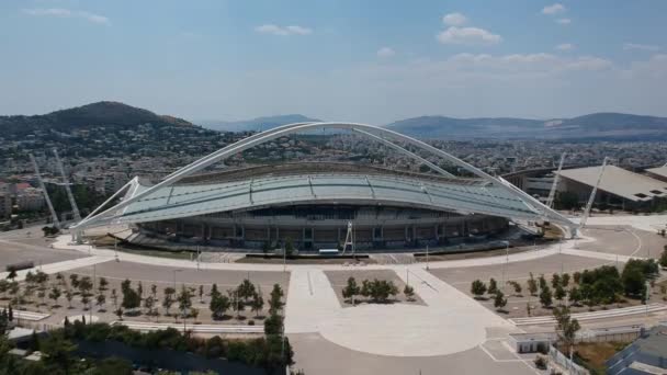 Ikonický Letecký Pohled Olympijský Stadion Oaka Aténách Řecko Navrhl Santiago — Stock video