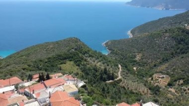 Aerial panoramic view over Chora the beautiful old Village of Alonnisos island in Sporades, Greece