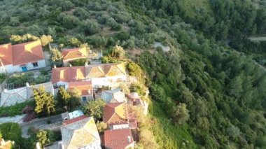 Aerial panoramic view over Chora the beautiful old Village of Alonnisos island in Sporades, Greece
