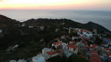 Aerial panoramic view over Chora the beautiful old Village of Alonnisos island in Sporades, Greece