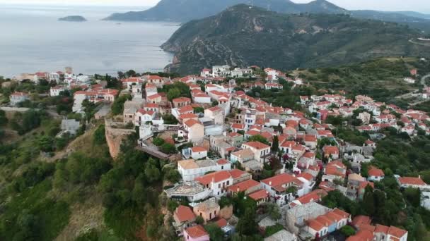 Aerial Panoramic View Chora Beautiful Old Village Alonnisos Island Sporades — Stok video