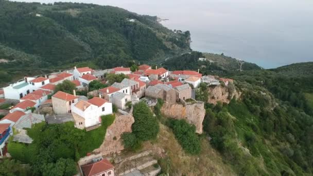 Aerial Panoramic View Chora Beautiful Old Village Alonnisos Island Sporades — Stok video