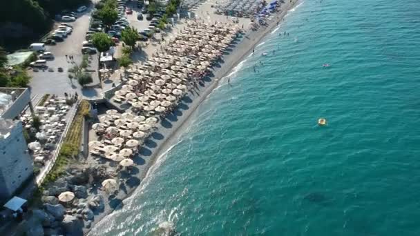 Yunanistan Pieria Kentindeki Ünlü Panteleimonas Plajının Üzerindeki Hava Manzarası — Stok video