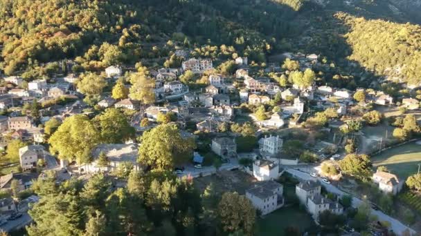 Aerial Panoramic View Picturesque Village Papigo Epirus Greece Sunset Scenic — Wideo stockowe