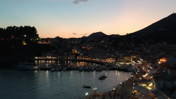Aerial Panoramic Cityscape View Parga City Greece Summer Beautiful Architectural — Stockvideo