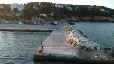 Aerial panoramic view over Patitiri, the capital town of Alonnisos island in Sporades, Aegean sea, Greece in Sporades, Magnesia, Aegean sea, Greece