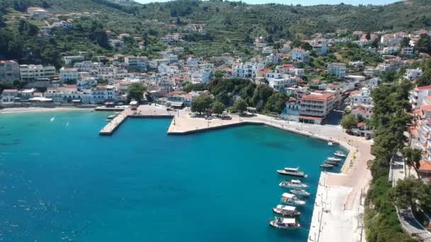 Aerial Panoramic View Patitiri Capital Town Alonnisos Island Sporades Aegean — Stock Video