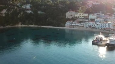 Aerial panoramic view over Patitiri, the capital town of Alonnisos island in Sporades, Aegean sea, Greece in Sporades, Magnesia, Aegean sea, Greece