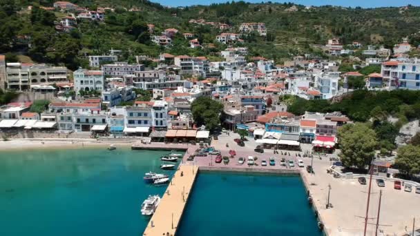 Aerial Panoramic View Patitiri Capital Town Alonnisos Island Sporades Aegean — Vídeo de Stock