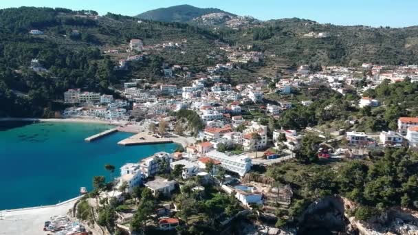 Aerial Panoramic View Patitiri Capital Town Alonnisos Island Sporades Aegean — Stok video