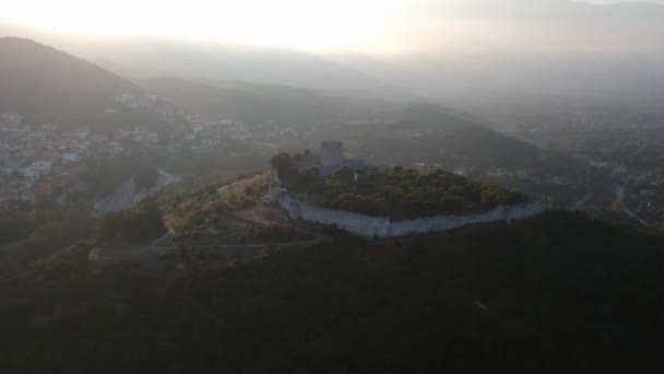 Luftaufnahme Des Berühmten Schlosses Von Platamonas Ist Eine Kreuzritterburg Nordgriechenland — Stockvideo